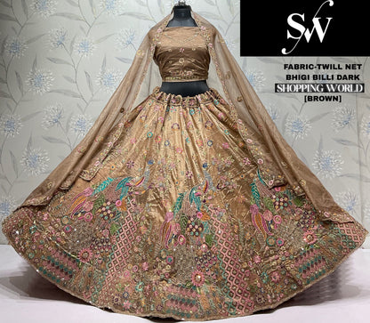 Pink Peacock Twill Net  Lehenga