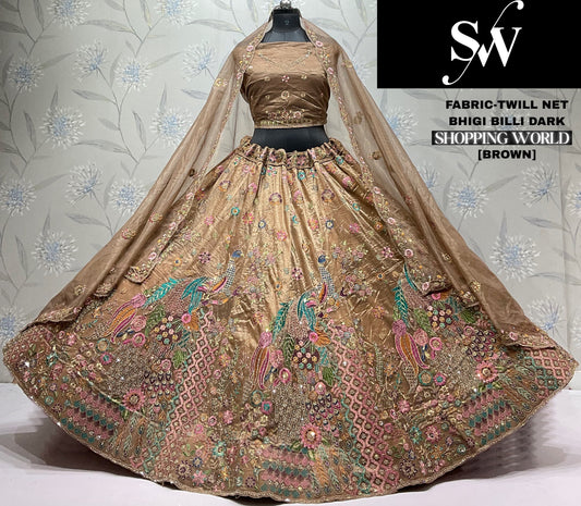 Onion pink Peacock Twill Net  Lehenga