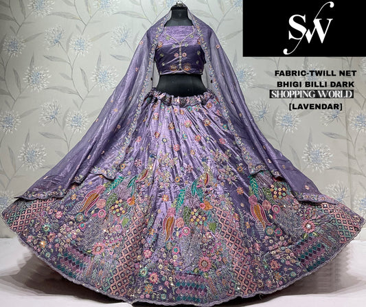 Lavender Peacock Twill Net  Lehenga