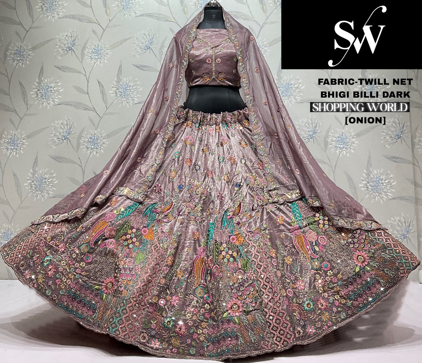 Pink Peacock Twill Net  Lehenga