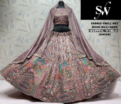 Pink Peacock Twill Net  Lehenga