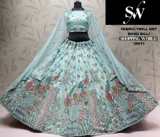 Chiku Golden Peacock Twill Net  Lehenga