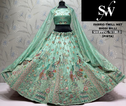 Pink Peacock Twill Net  Lehenga