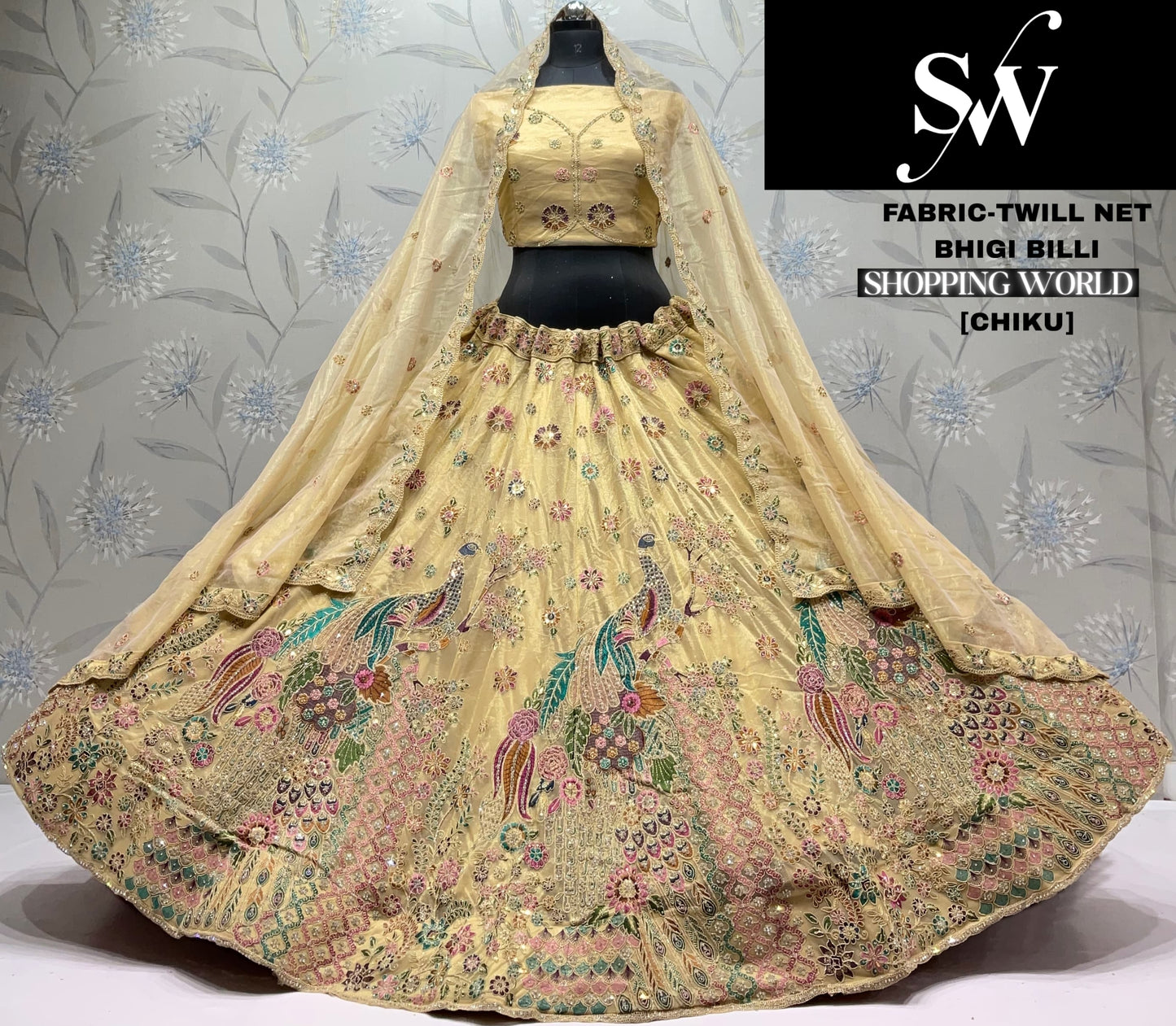 Pink Peacock Twill Net  Lehenga