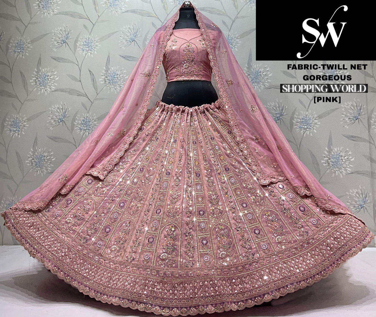 Sky Green Twill Net Lehenga