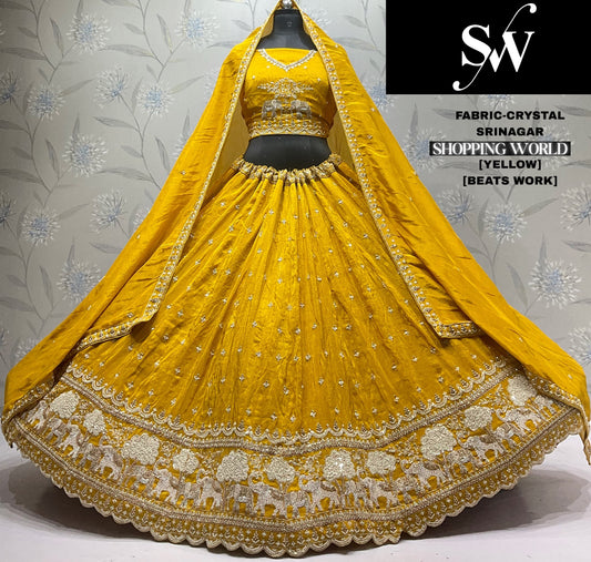 Yellow Haldi Mehendi Crystal Lehenga