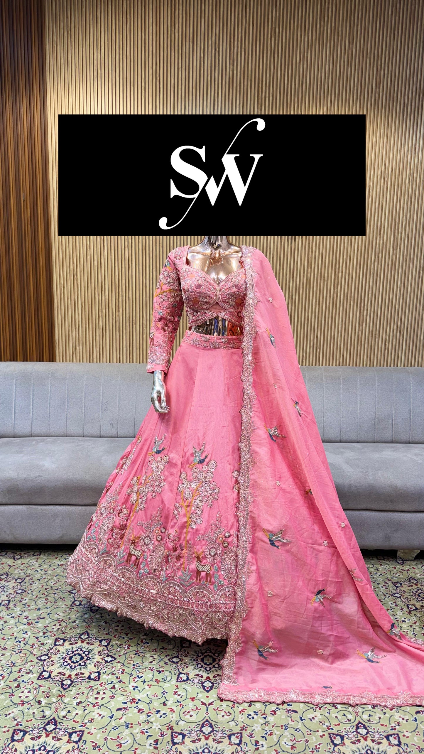 Pink peacock Crop Top Lehenga