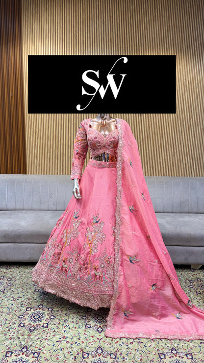 Pink peacock Crop Top Lehenga