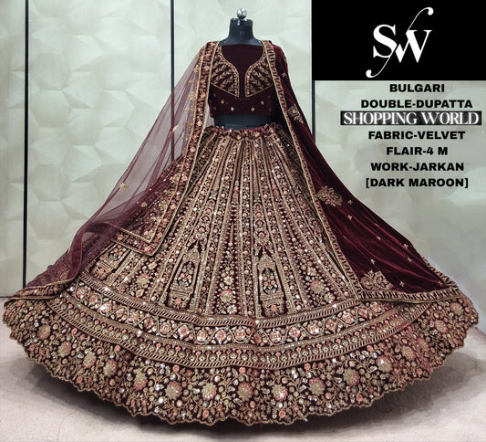 Maroon Double Dupatta Velvet Bridal Lehenga