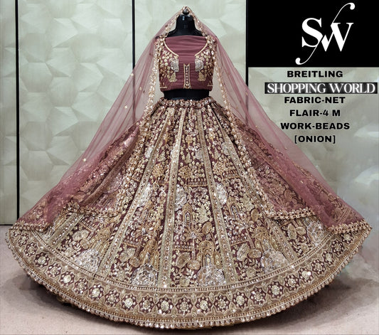 Onion pink Net Lehenga