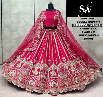 Red Double Dupatta Silk Lehenga