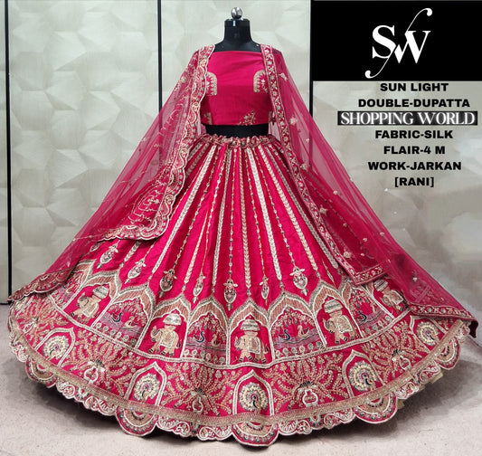 Rani pink Double Dupatta Silk Lehenga