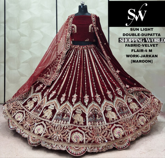Rani Pink Double Dupatta Silk Lehenga