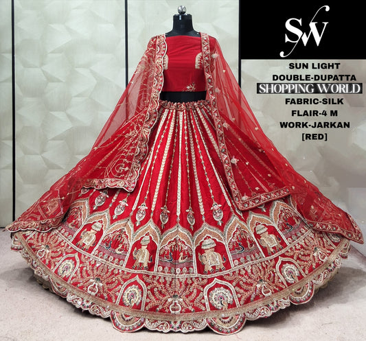 Red Double Dupatta Silk Lehenga