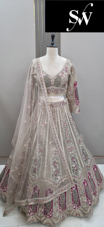 White peacock Crop Top Lehenga