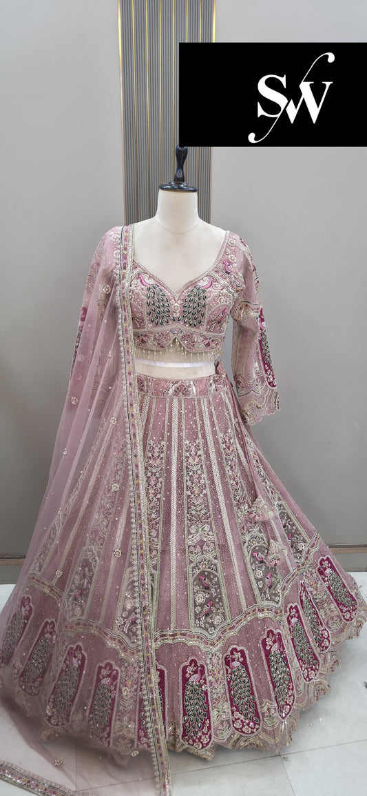 White peacock Crop Top Lehenga