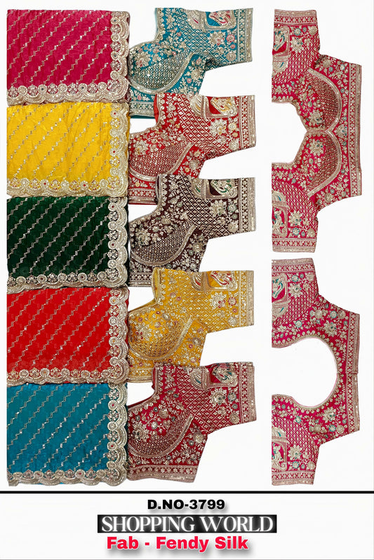 Sky Blue Hot Pink Black Yellow Red Fendy Silk Saree
