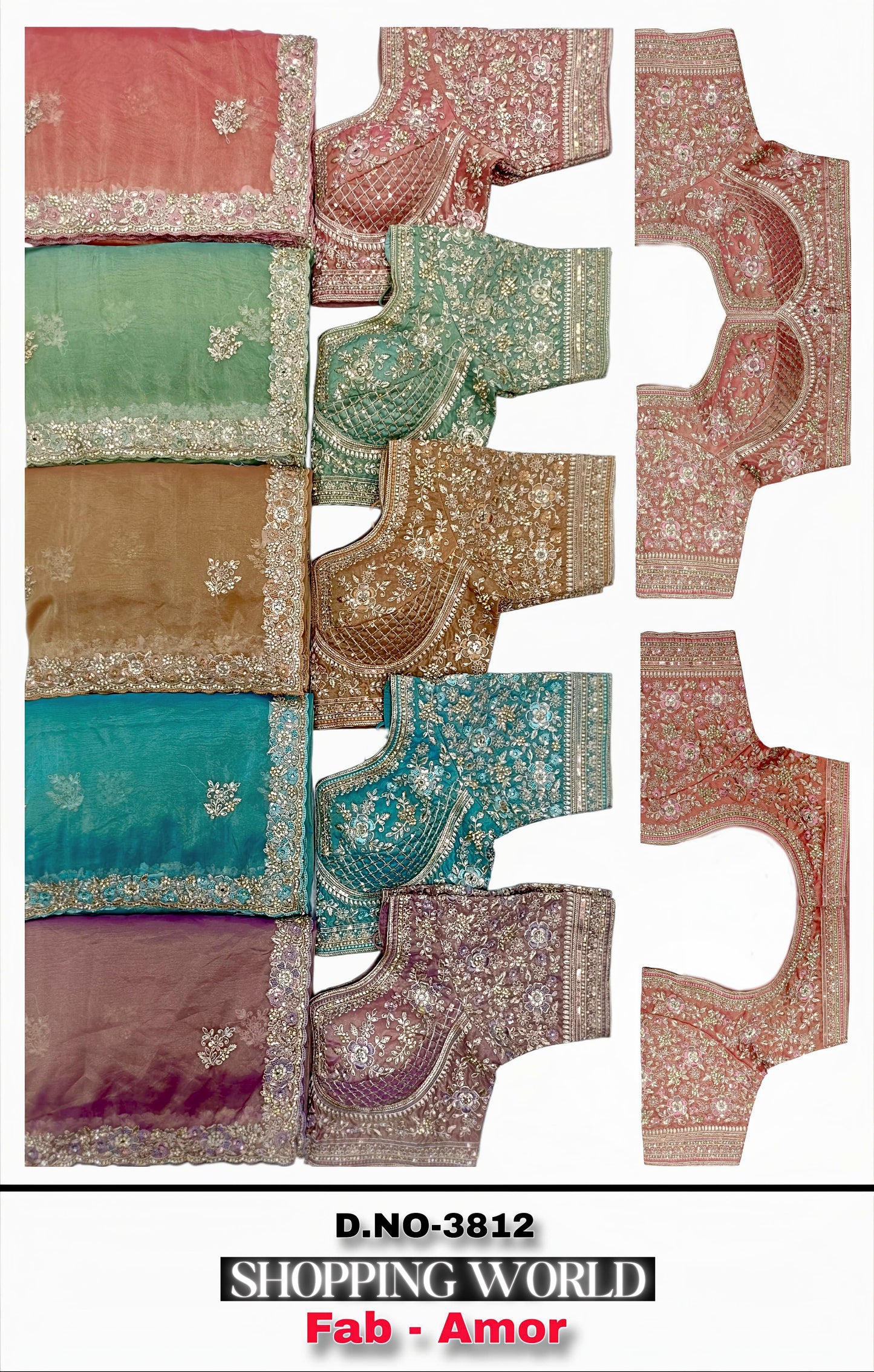 Sky Blue Peach Pink Green Purple Amor Saree
