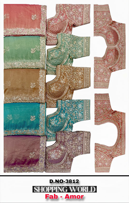Sky Blue Peach Pink Green Purple Amor Saree