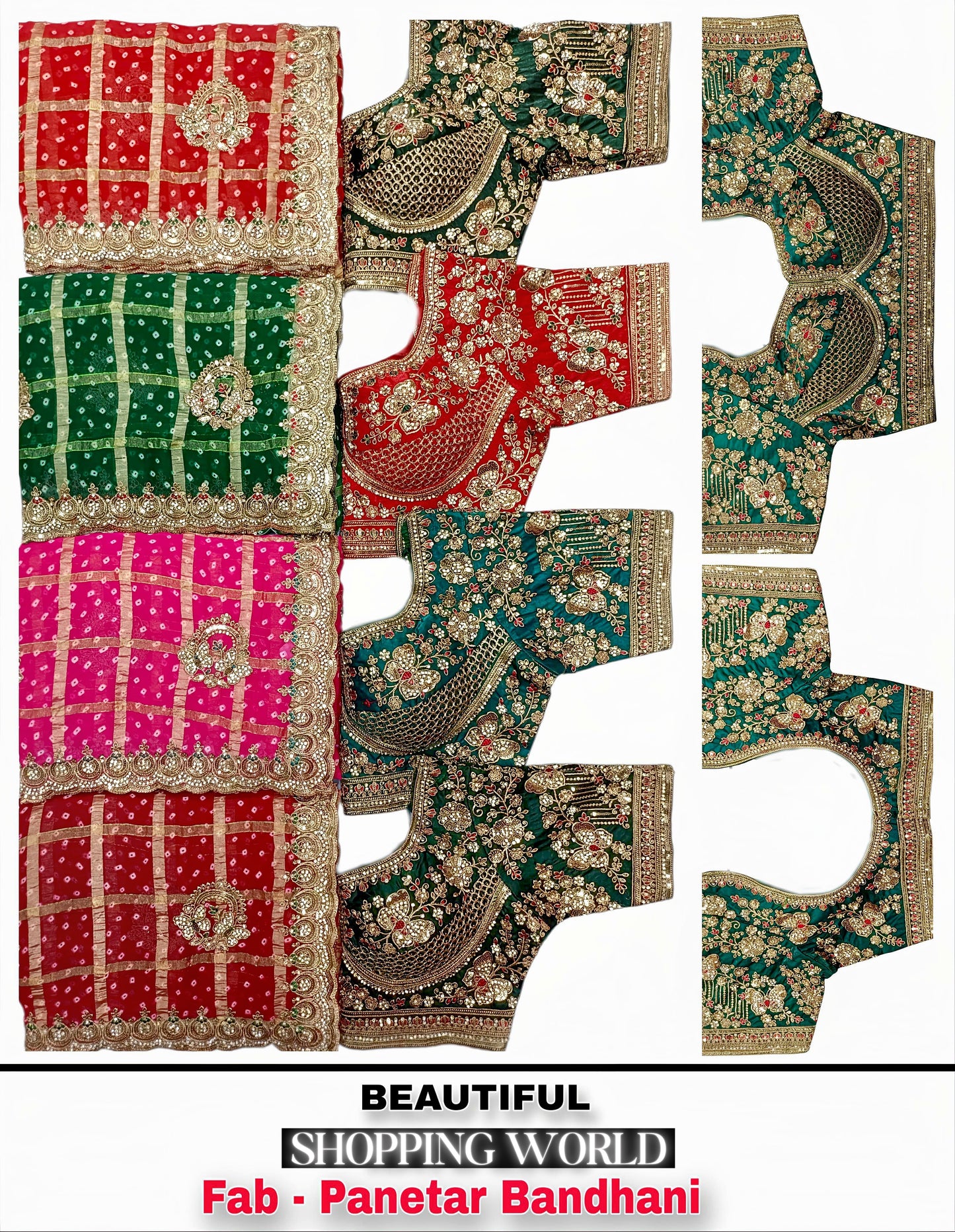 Green Hot Pink Red maroon Panetar Bandhani Saree