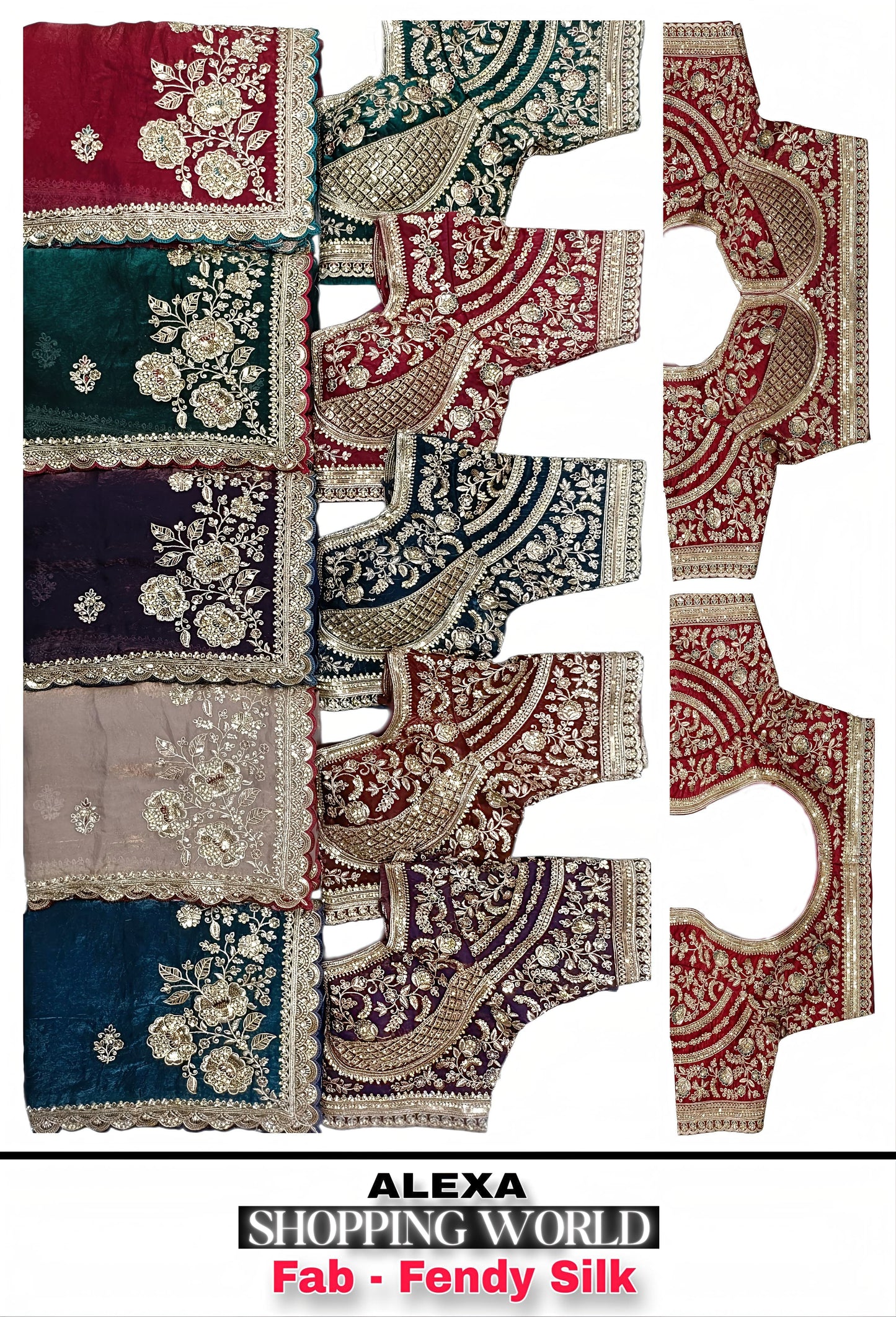 Blue Green Purple Green Peach Fendy Silk Saree