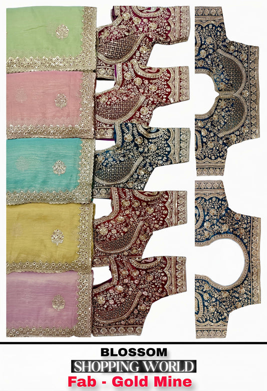 Sky Blue Baby Pink Peach Yellow Green Gold Mine Saree