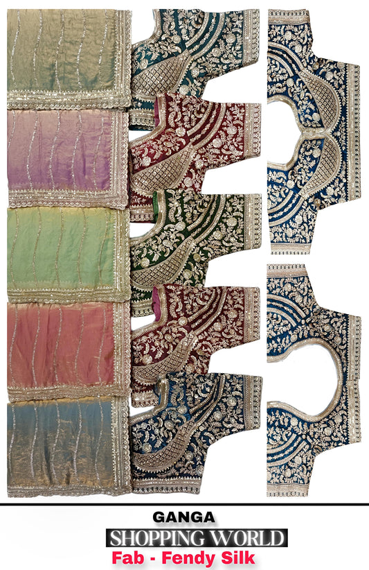 Blue Green peach Pink Fendy Silk Saree
