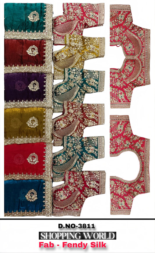 Blue Green Purple Mustard Pink Maroon Fendy Silk Saree