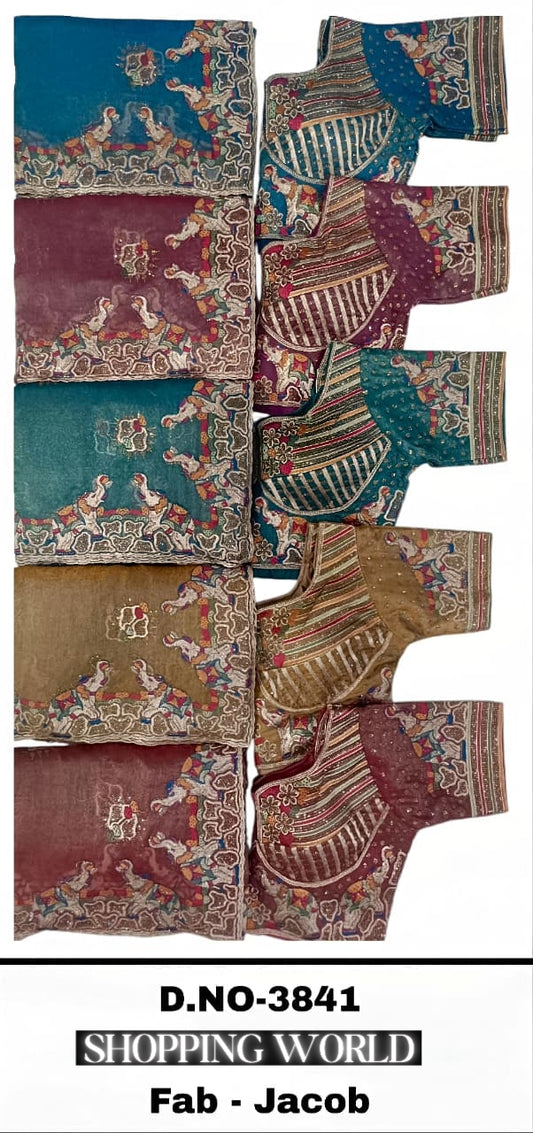 Blue Green Purple Mustard Pink Jacob Saree