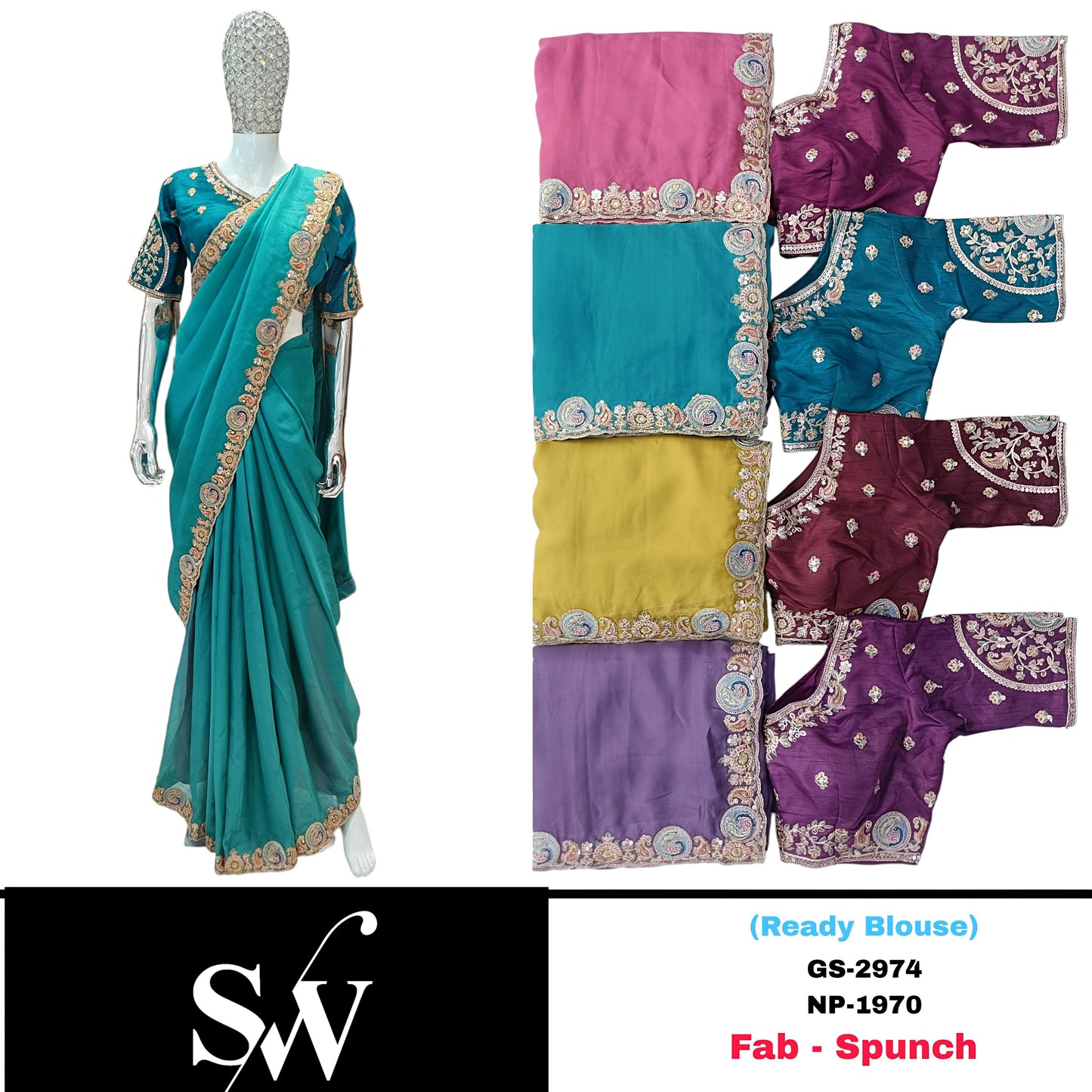 Blue Maroon Purple Yellow Pink Spunch Saree