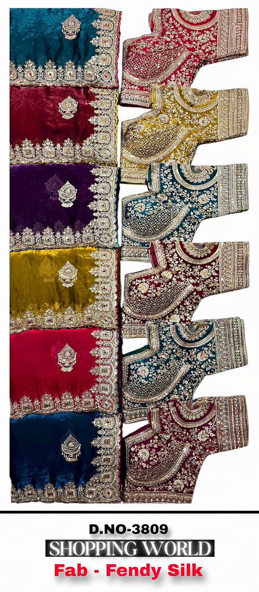 Blue Maroon Purple Yellow Hot Pink Fendy Silk Saree