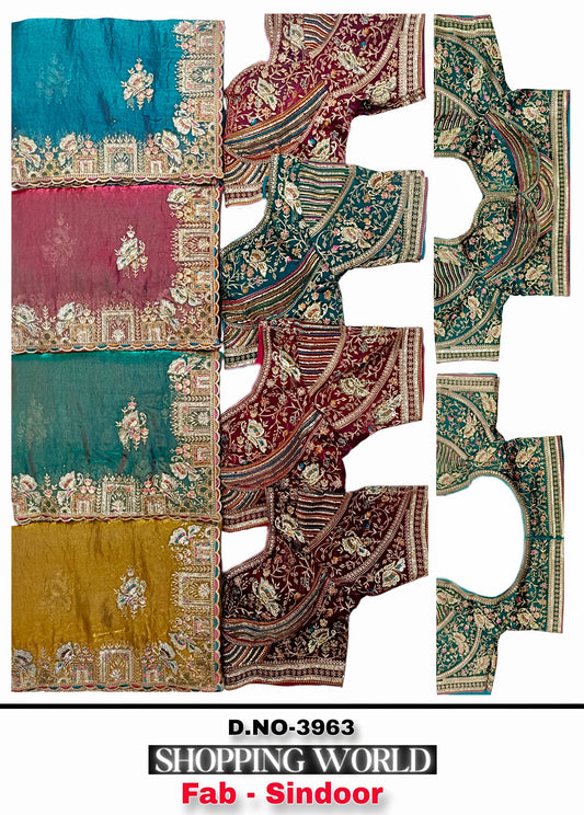 Blue Baby pink Sea green Yellow Sindoor Saree