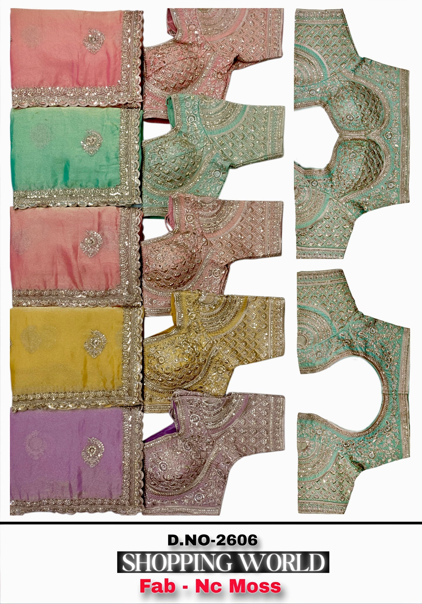 Baby Pink peach Green Blue Yellow Nc Moss Saree
