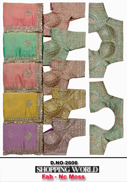 Baby Pink peach Green Blue Yellow Nc Moss Saree