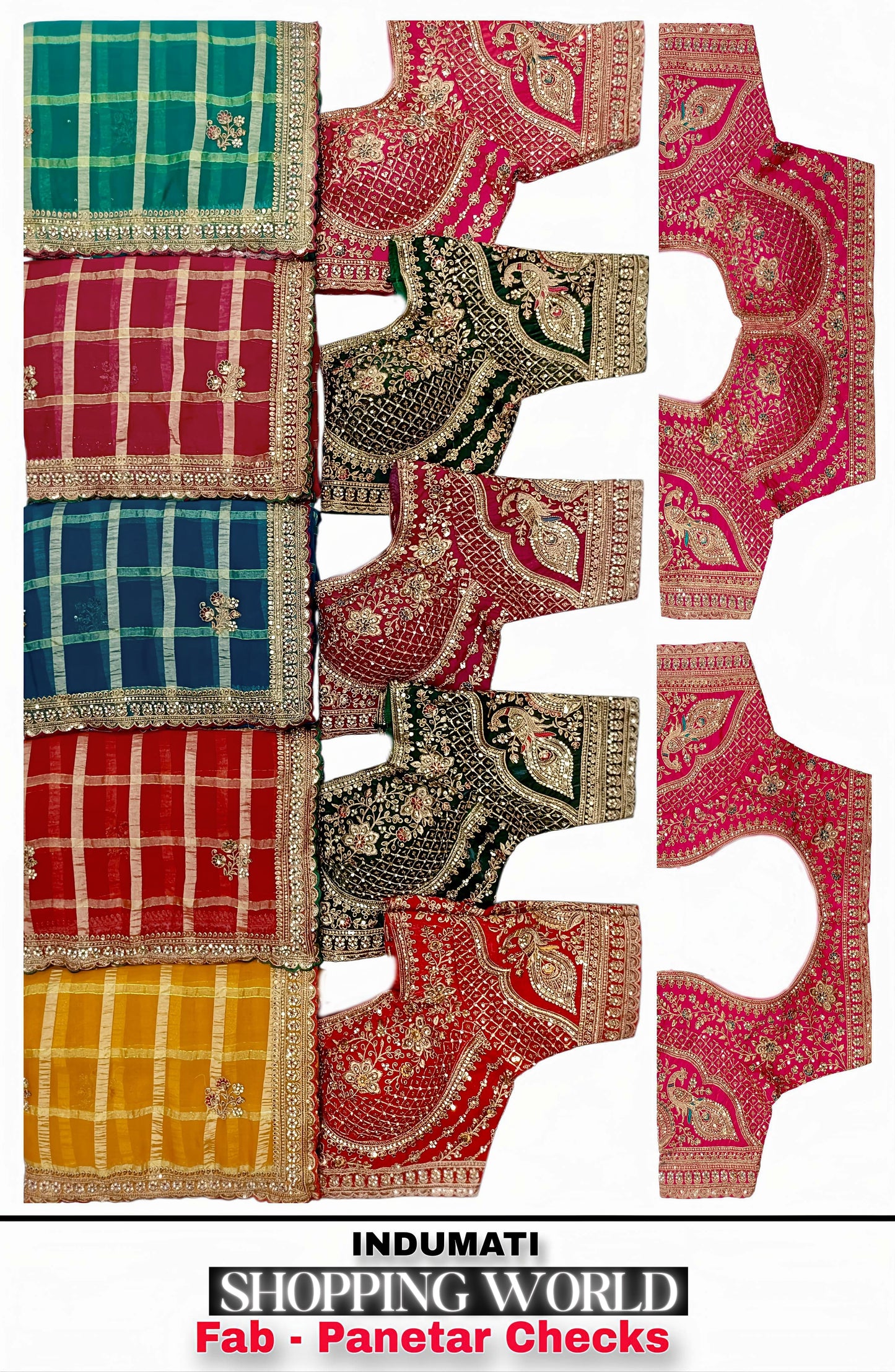 Hot Pink Black Maroon Blue Yellow Panetar Checks Saree