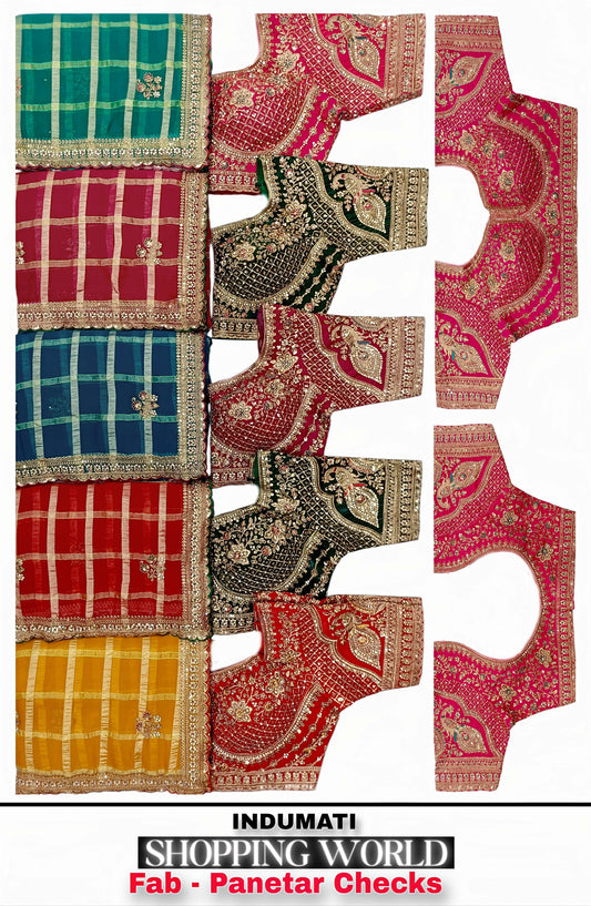 Hot Pink Black Maroon Blue Yellow Panetar Checks Saree