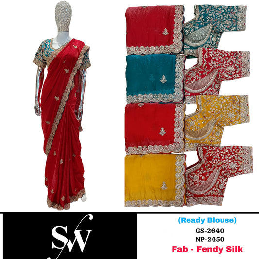 Hot Pink Yellow Haldi Mehendi Maroon Blue Fendy Silk Saree