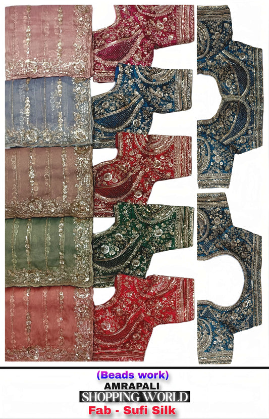 Hot pink Rust Orange blue Sufi Silk Saree