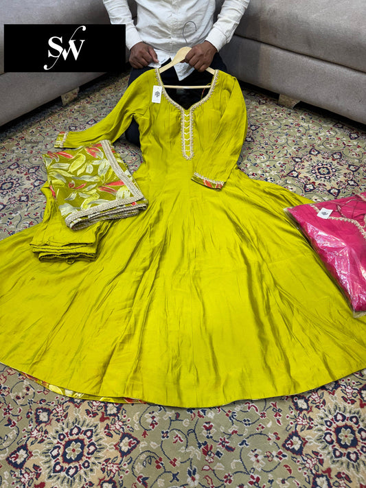 Yellow Long Shrug Suit Dress Material