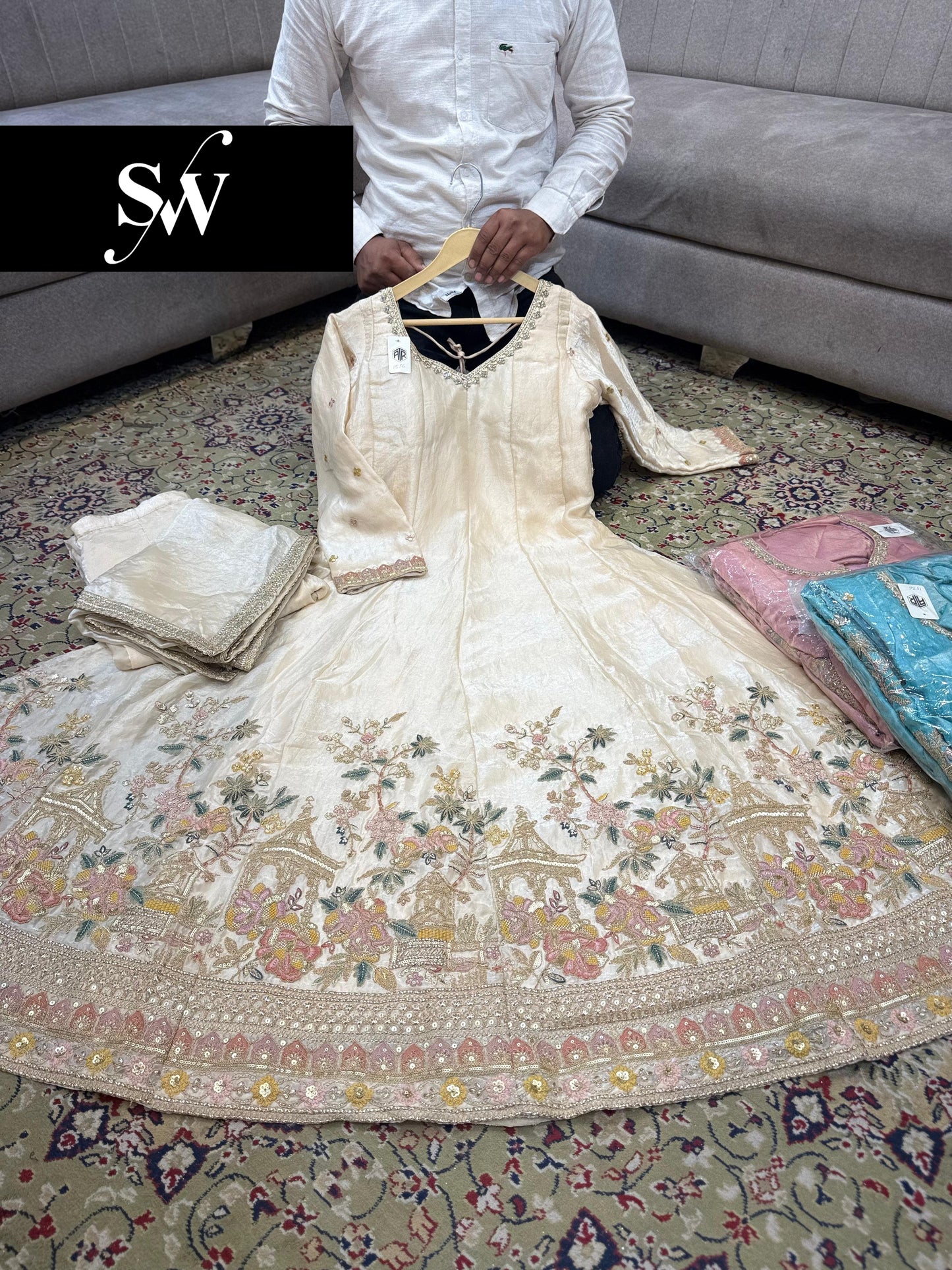 White Long Sharara Suit Dress Material