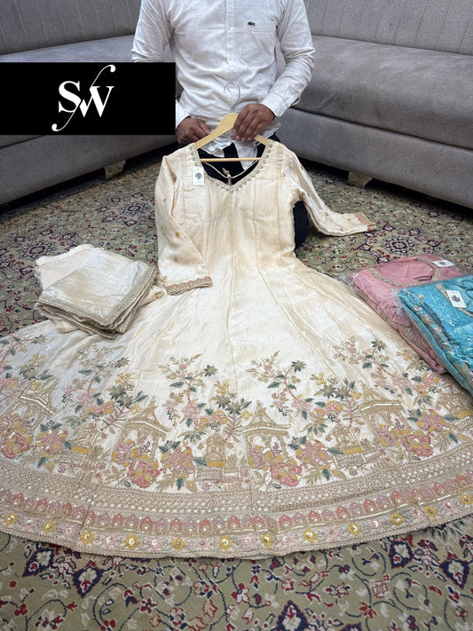 White Long Sharara Suit Dress Material