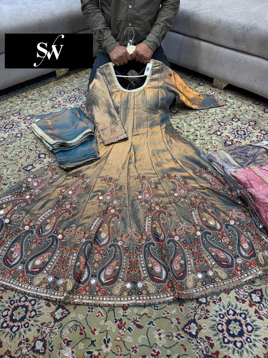 Blue Peacock Long Sharara Suit Dress Material