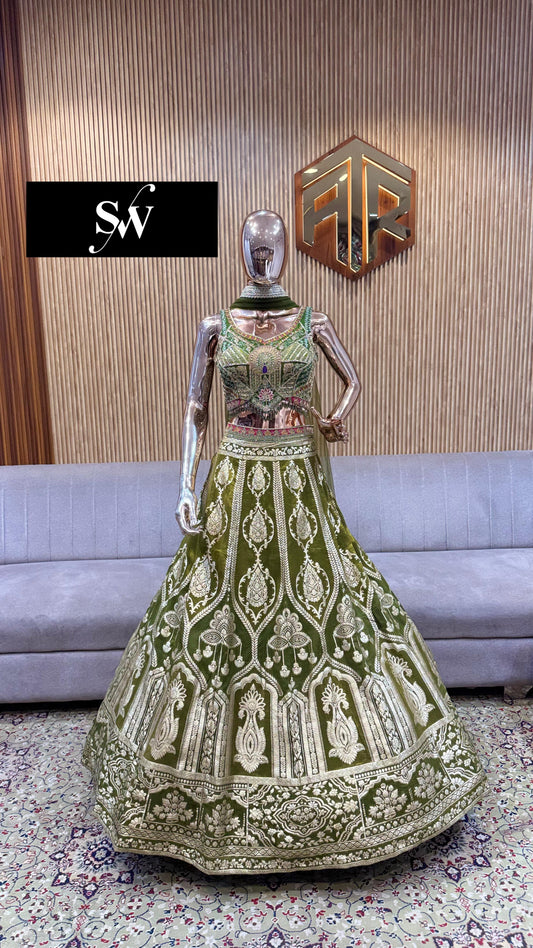 Green Crop Top Lehenga