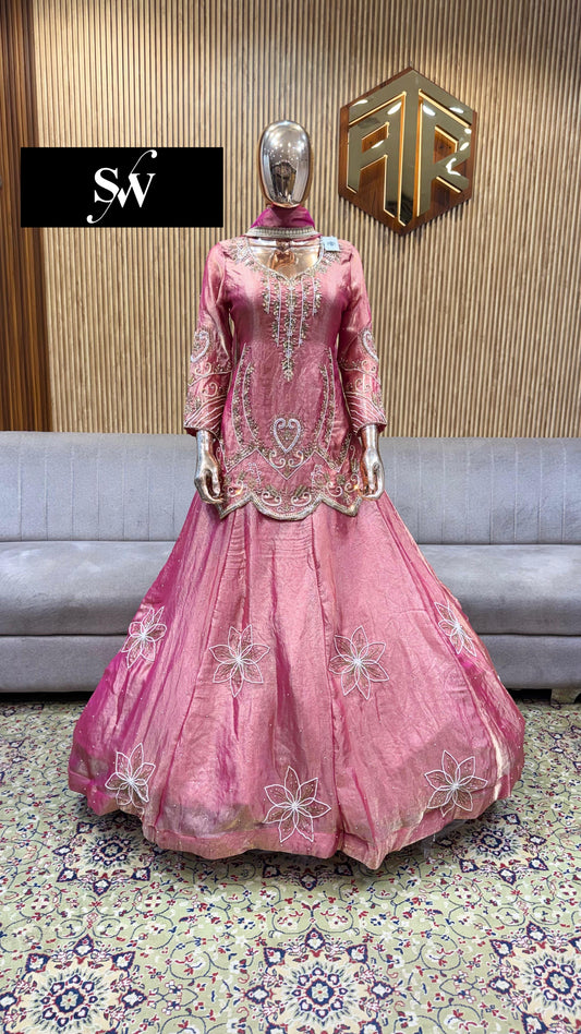 Pink Crop Top Lehenga