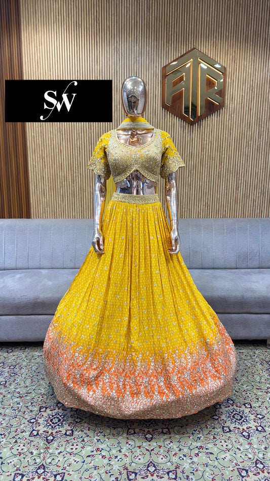 Yellow Haldi Mehendi Crop Top Lehenga