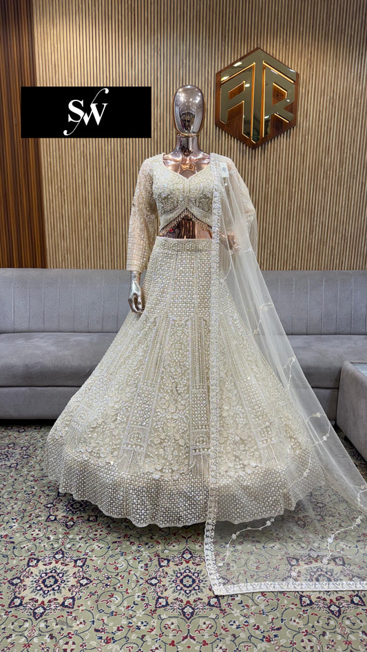 Beige Golden Crop Top Lehenga