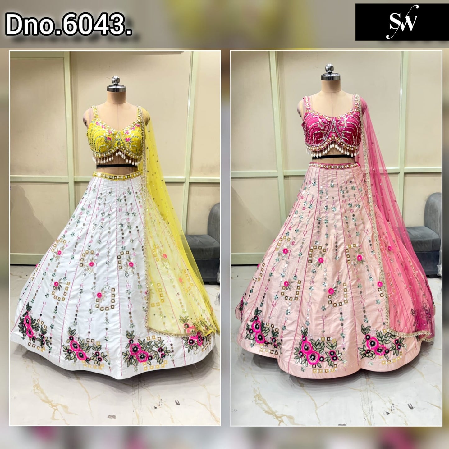 White Yellow Pink Pdp Crop Top Lehenga