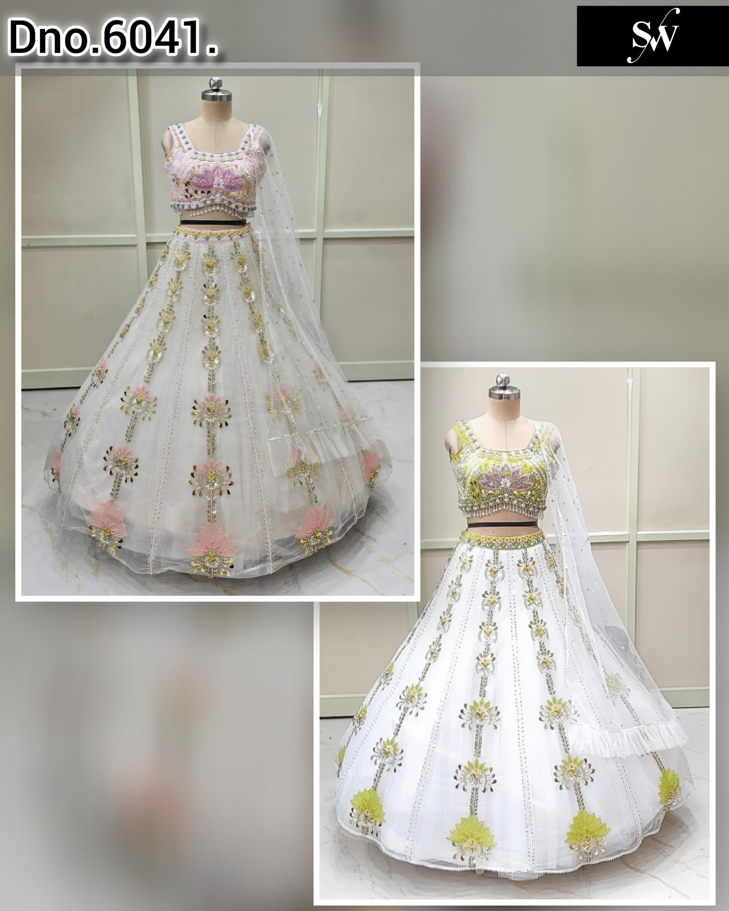 White Yellow Baby Pink Pdp Crop Top Lehenga