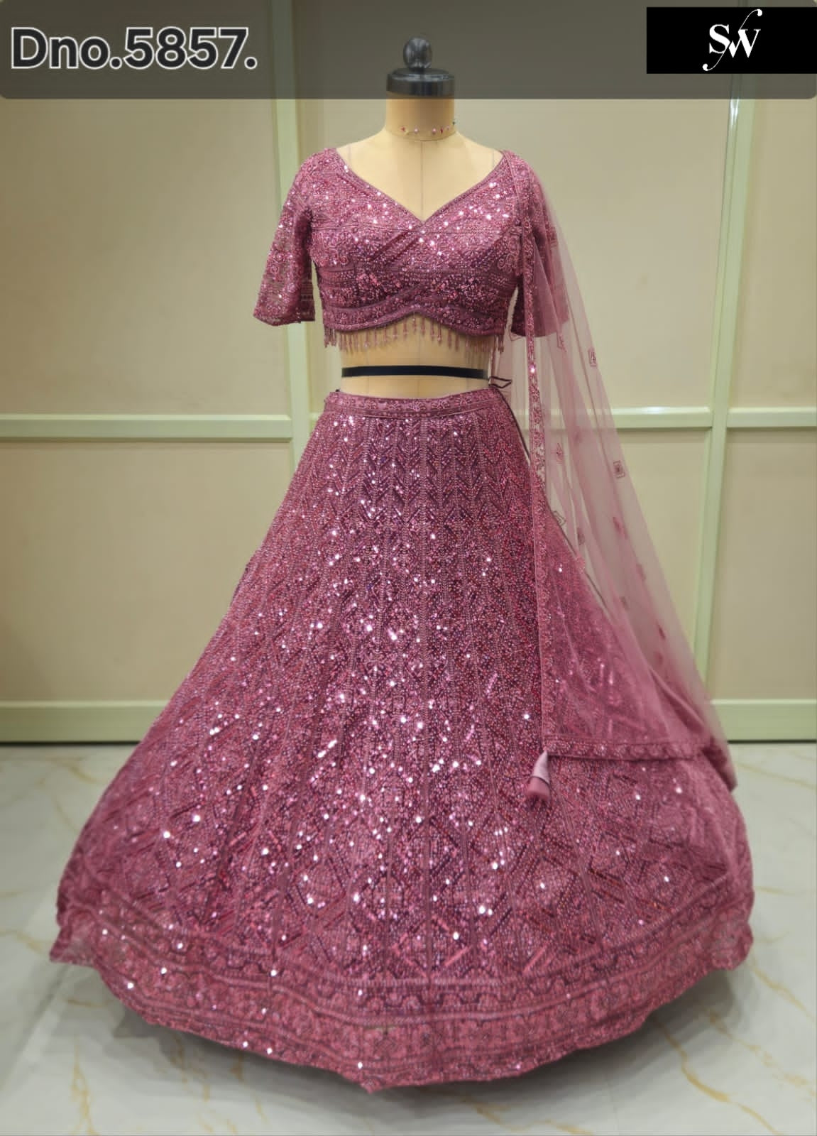 Pink On Pink Monotone Crop Top Lehenga