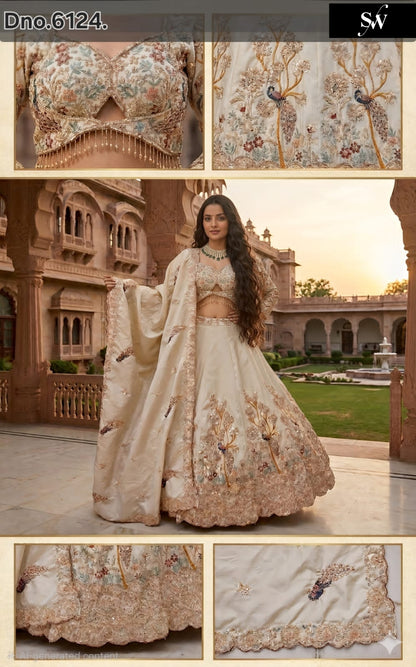 White Peacock Crop Top Lehenga